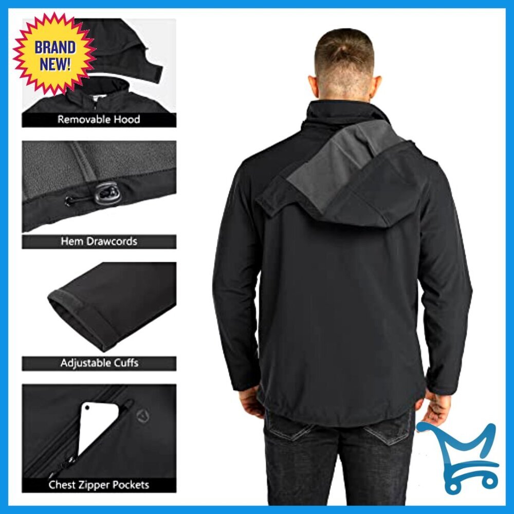 Men's Lightweight Softshell Jacket Fleece Lined Hooded Water Resistant - Picture 4 of 6